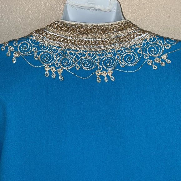Elegant turquoise Kaftan/robe, elaborate & gold white embroidery Trophy Vintage! - Picture 11 of 17